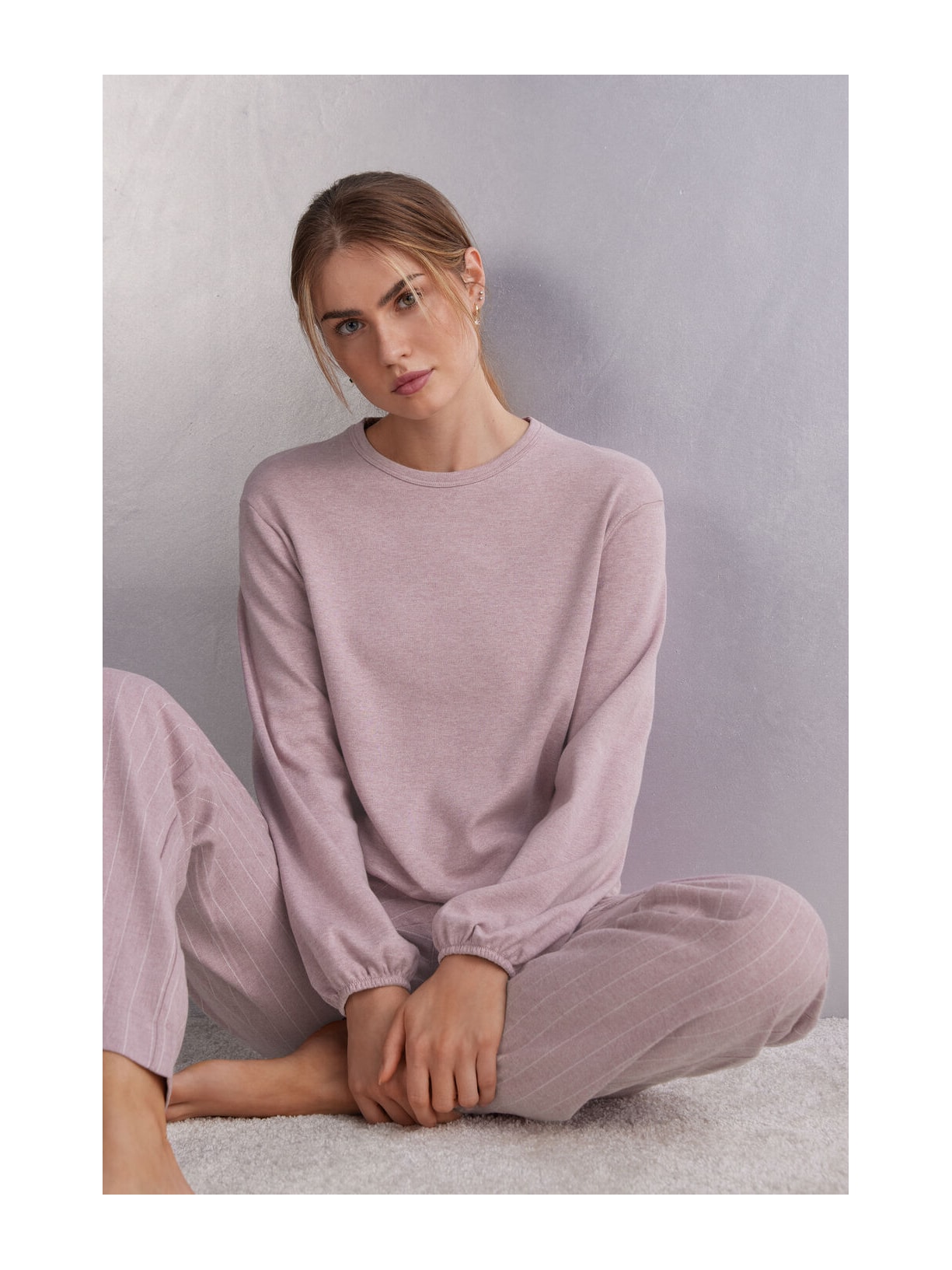 Blusa De Manga Comprida Em Algodão Quente Pinstripes Fantasy Rosa Intimissimi