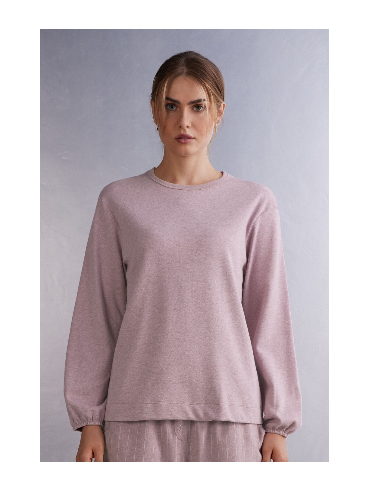 Blusa De Manga Comprida Em Algodão Quente Pinstripes Fantasy Rosa Intimissimi