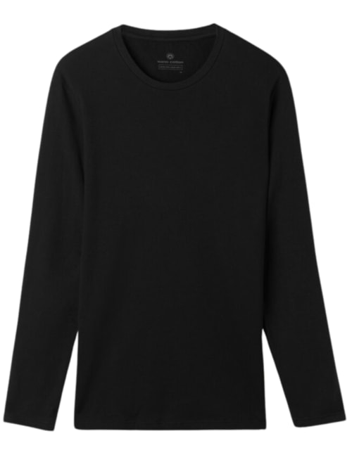 Blusa De Manga Comprida Em Algodão Quente - Preto