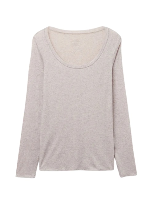 Blusa De Manga Comprida Em Cashmere Ultralight Com Decote Em u - Bege