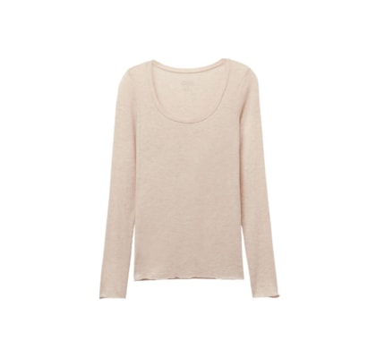 Blusa De Manga Comprida Em Cashmere Ultralight Com Decote Em u - Bege