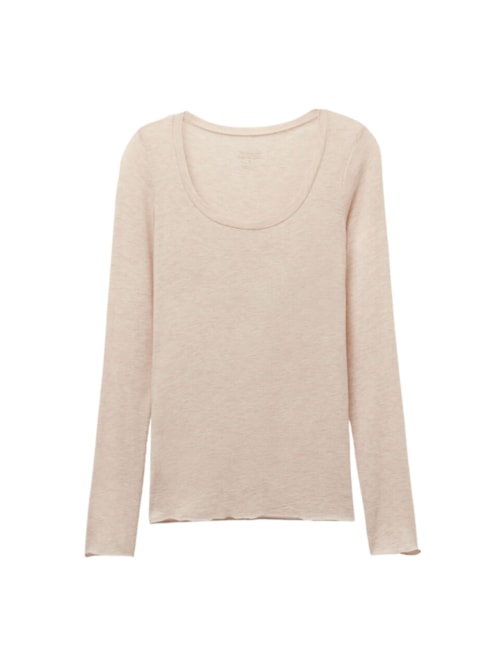 Blusa De Manga Comprida Em Cashmere Ultralight Com Decote Em u - Bege