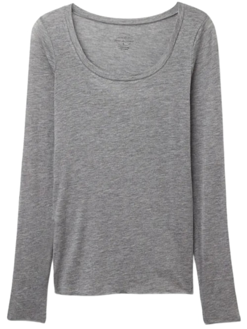 Blusa De Manga Comprida Em Cashmere Ultralight Com Decote Em u - Cinza