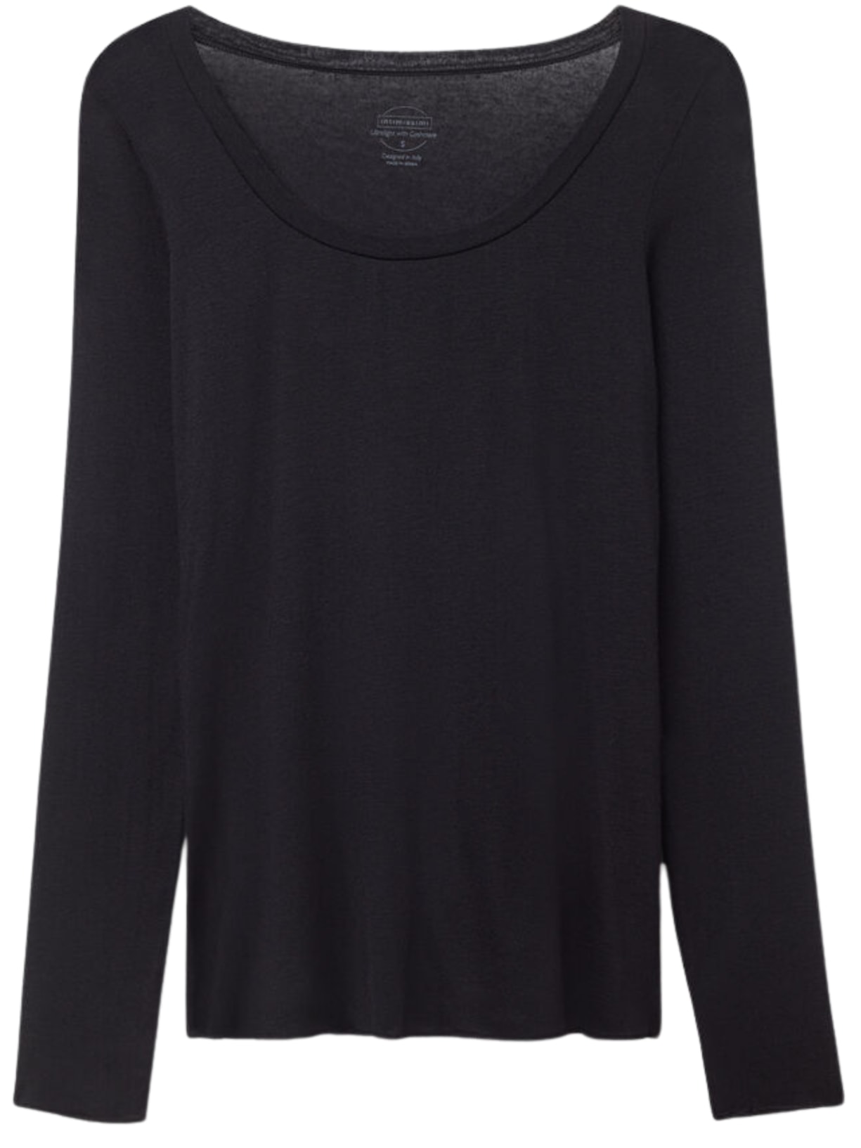 Blusa De Manga Comprida Em Cashmere Ultralight Com Decote Em u - Preto