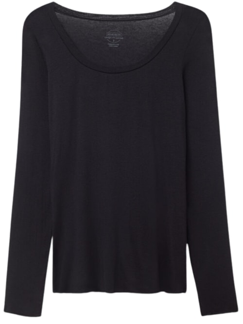 Blusa De Manga Comprida Em Cashmere Ultralight Com Decote Em u - Preto