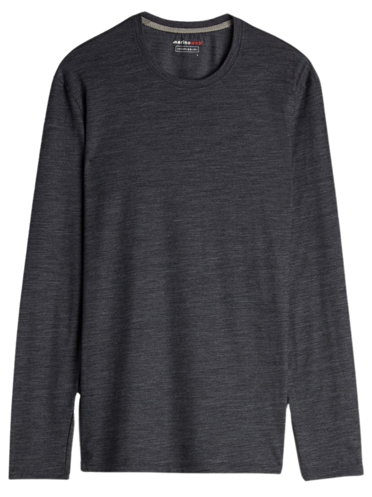 Blusa De Manga Comprida Em Lã Merino Com Decote Redondo - Cinza