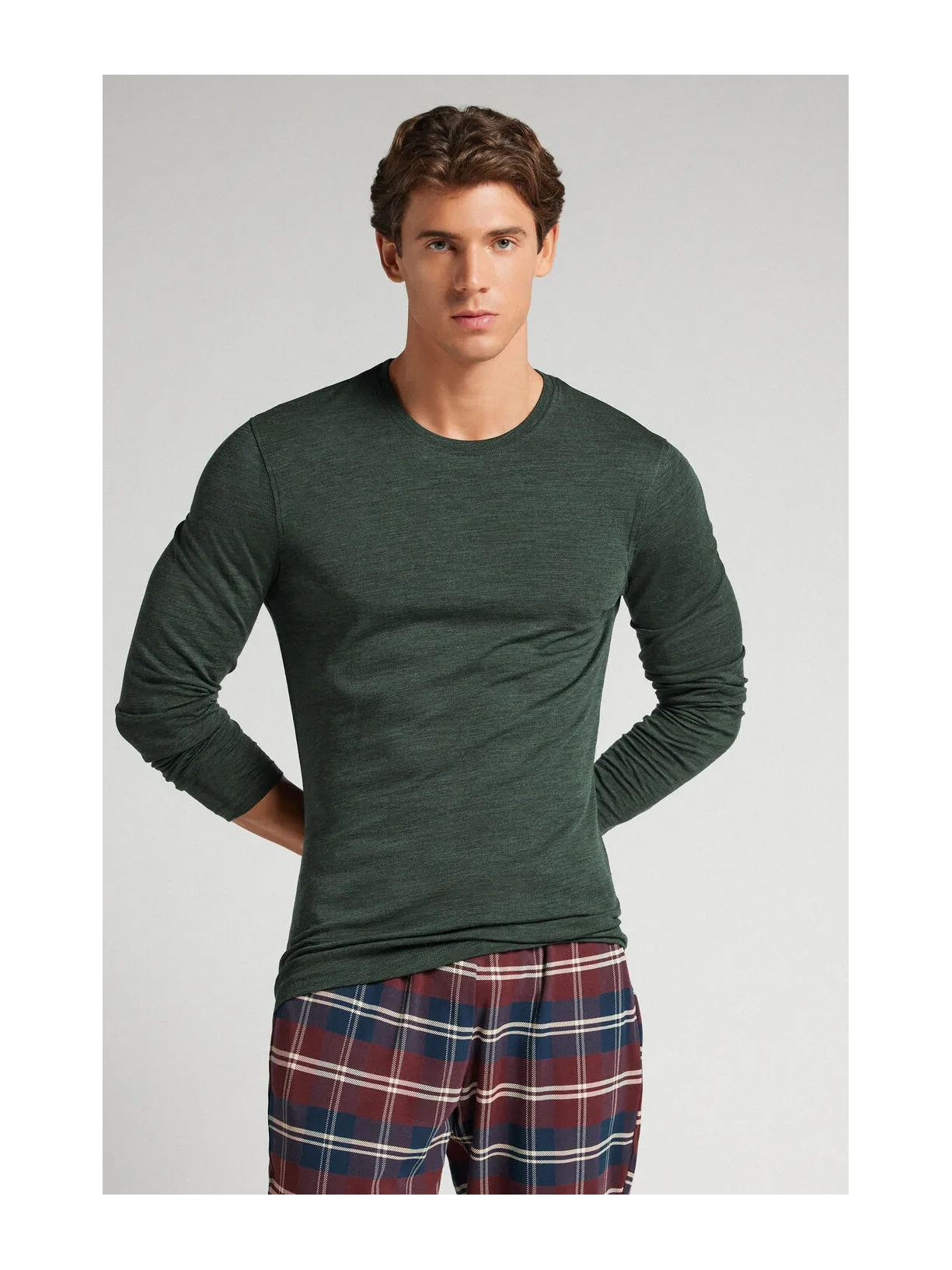 Blusa De Manga Comprida Em Lã Merino Com Decote Redondo Verde Intimissimi