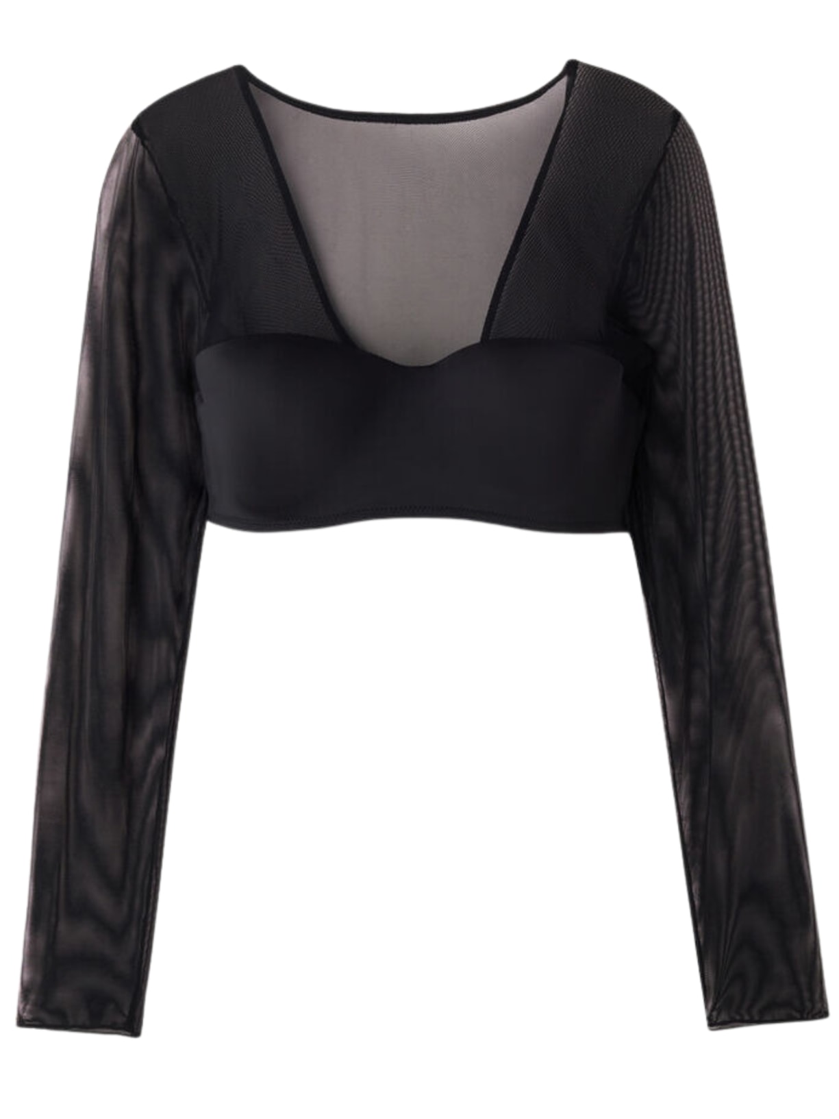 Blusa De Manga Comprida Em Microfibra Ultralight e Tule - Preto