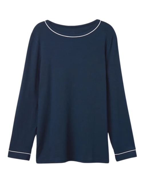 Blusa De Manga Comprida Em Modal - Azul