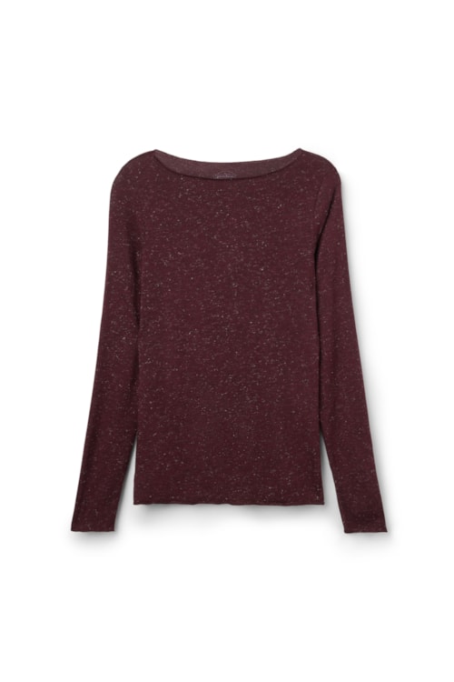 Blusa De Manga Comprida Em Modal Com Cashmere Lamê - Bordô