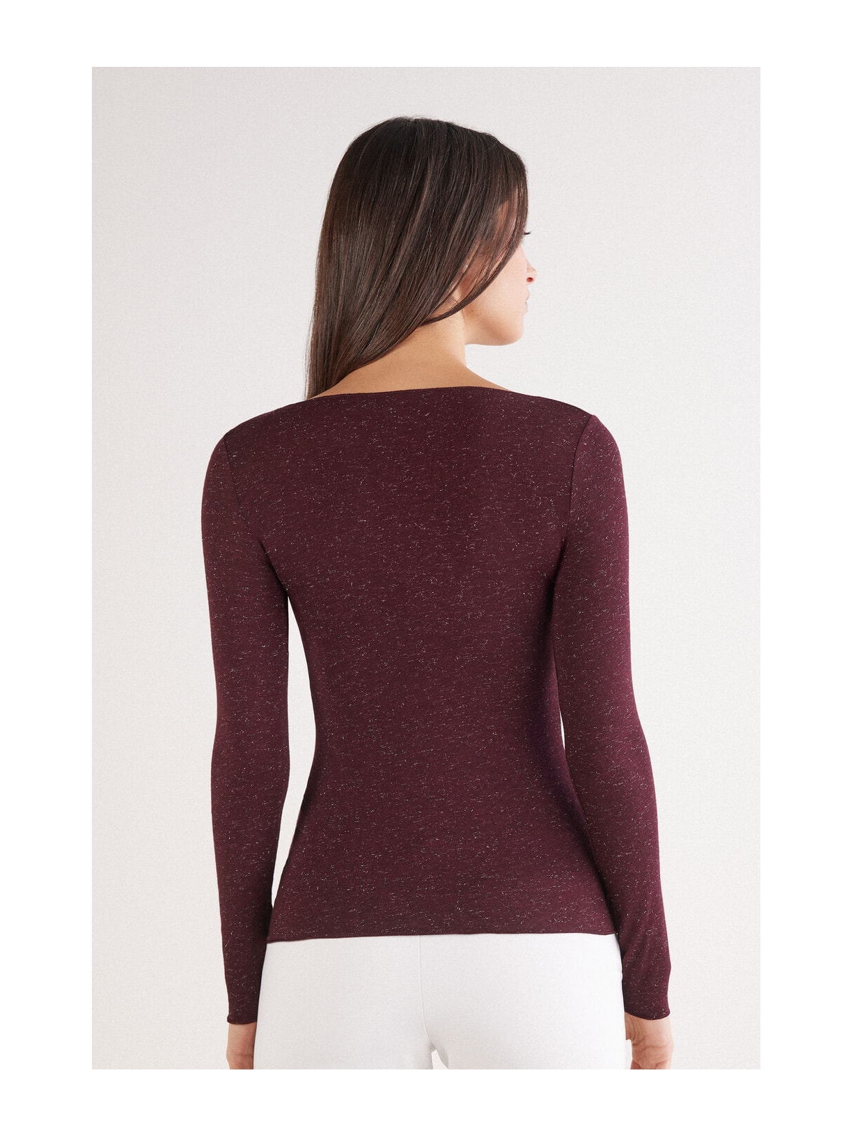 Blusa De Manga Comprida Em Modal Com Cashmere Lamê Bordô Intimissimi