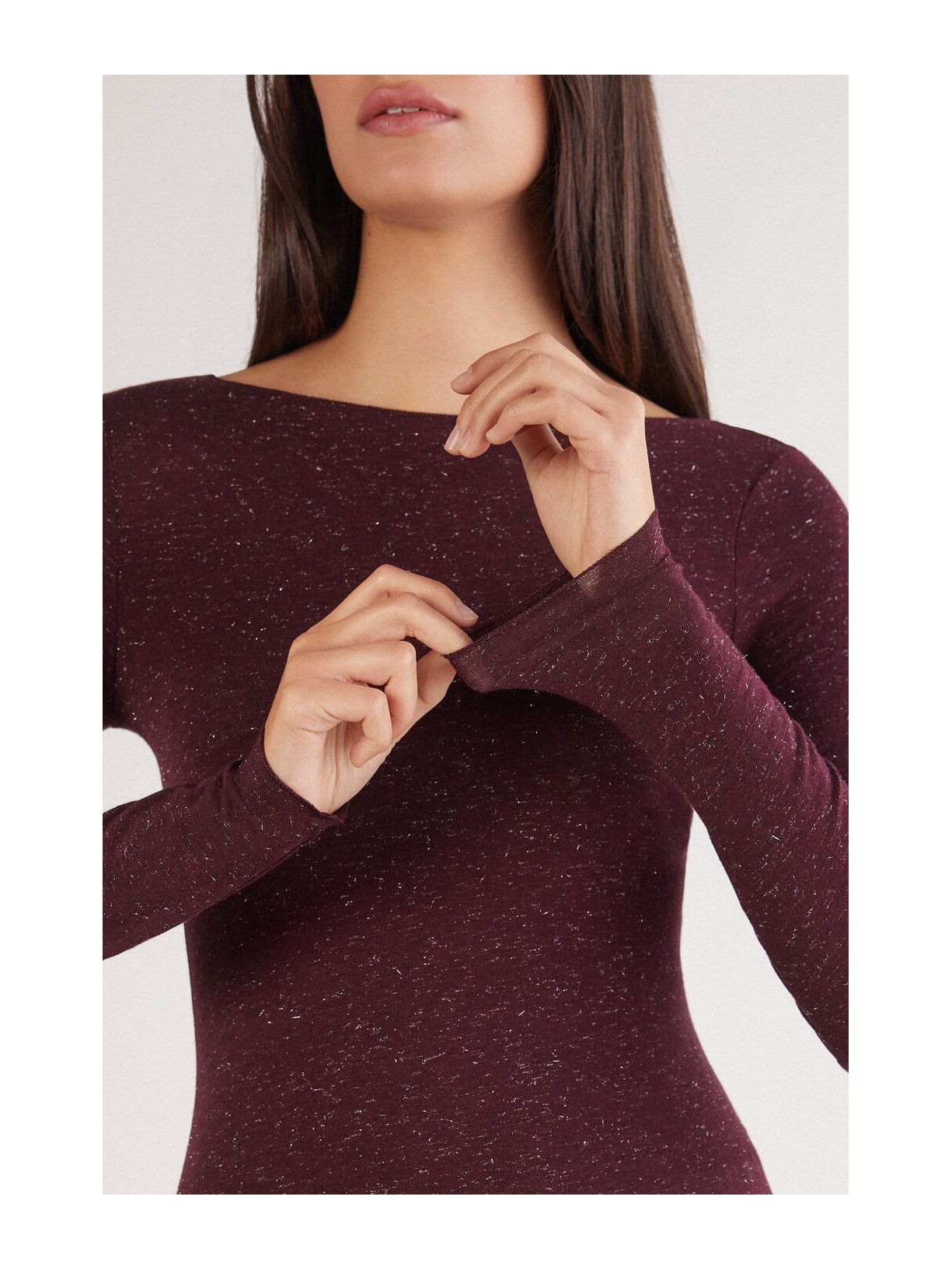 Blusa De Manga Comprida Em Modal Com Cashmere Lamê Bordô Intimissimi