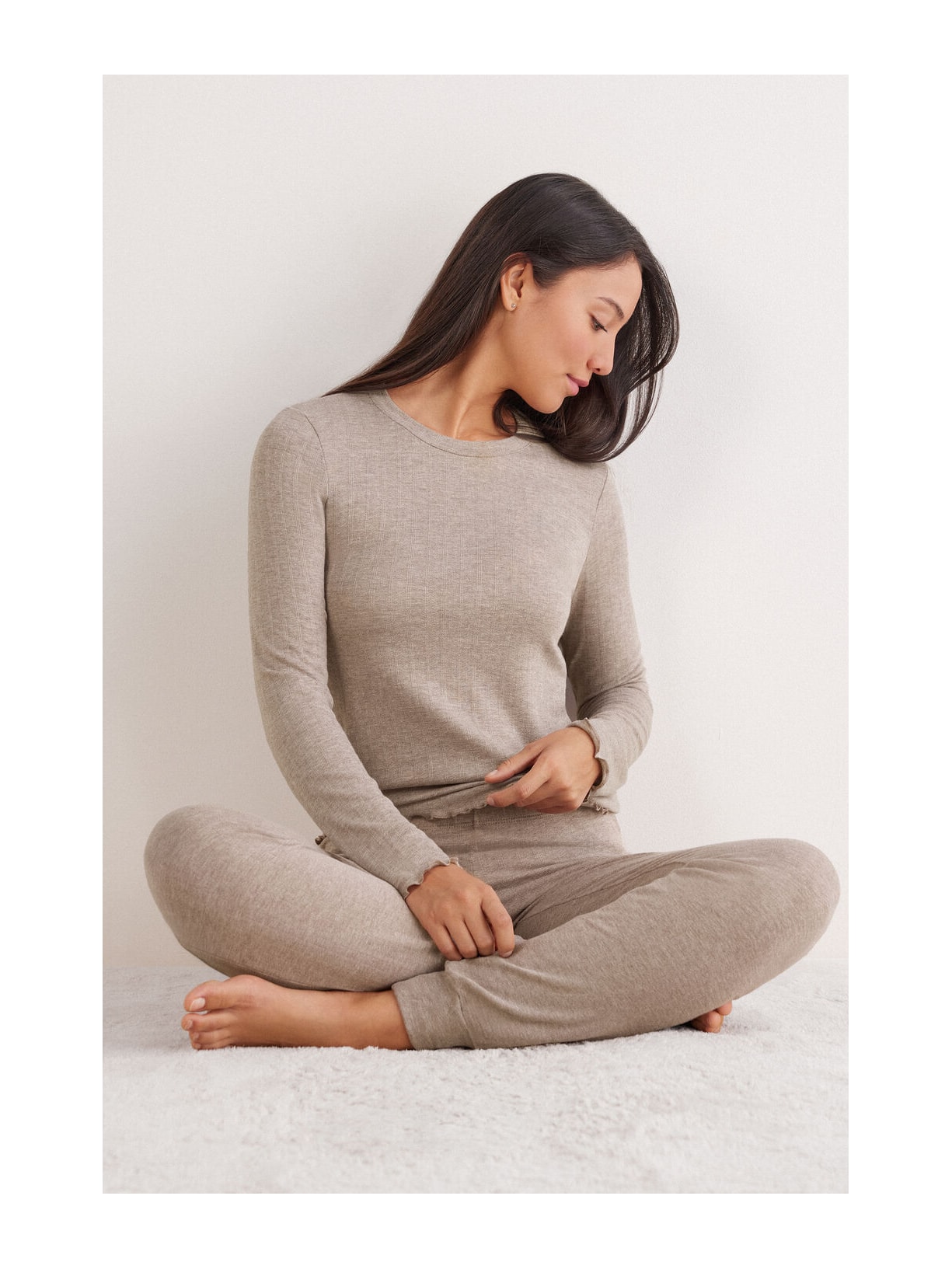 Blusa De Manga Comprida Em Modal Com Cashmere Luxury Softness Marrom Intimissimi