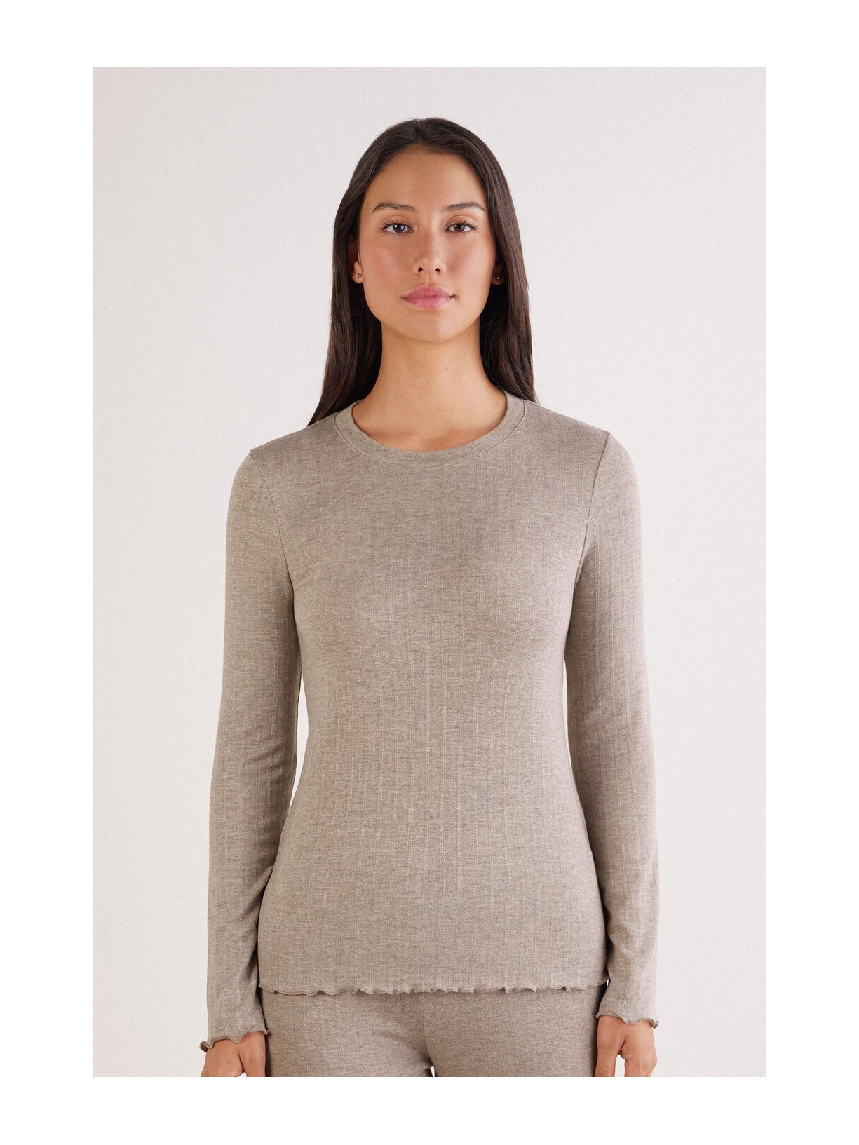 Blusa De Manga Comprida Em Modal Com Cashmere Luxury Softness Marrom Intimissimi