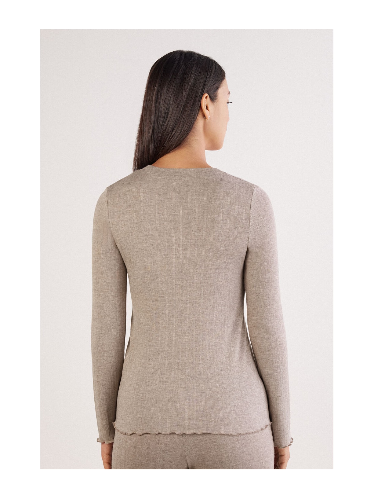 Blusa De Manga Comprida Em Modal Com Cashmere Luxury Softness Marrom Intimissimi