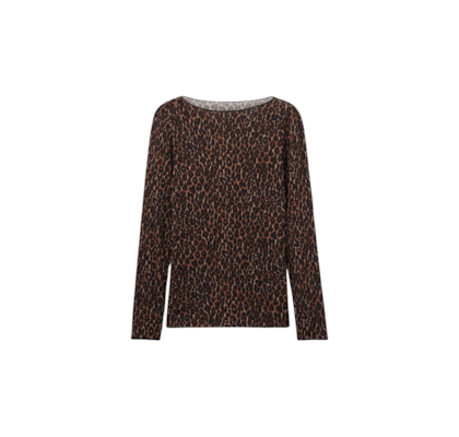 Blusa De Manga Comprida Em Modal Ultralight Com Cashmere Com Estampa Animal Print - Marrom