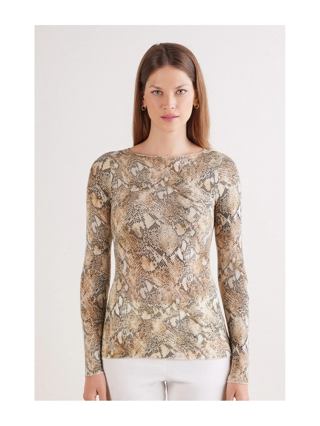 Blusa De Manga Comprida Em Modal Ultralight Com Cashmere Seductive Glamour Marrom Intimissimi