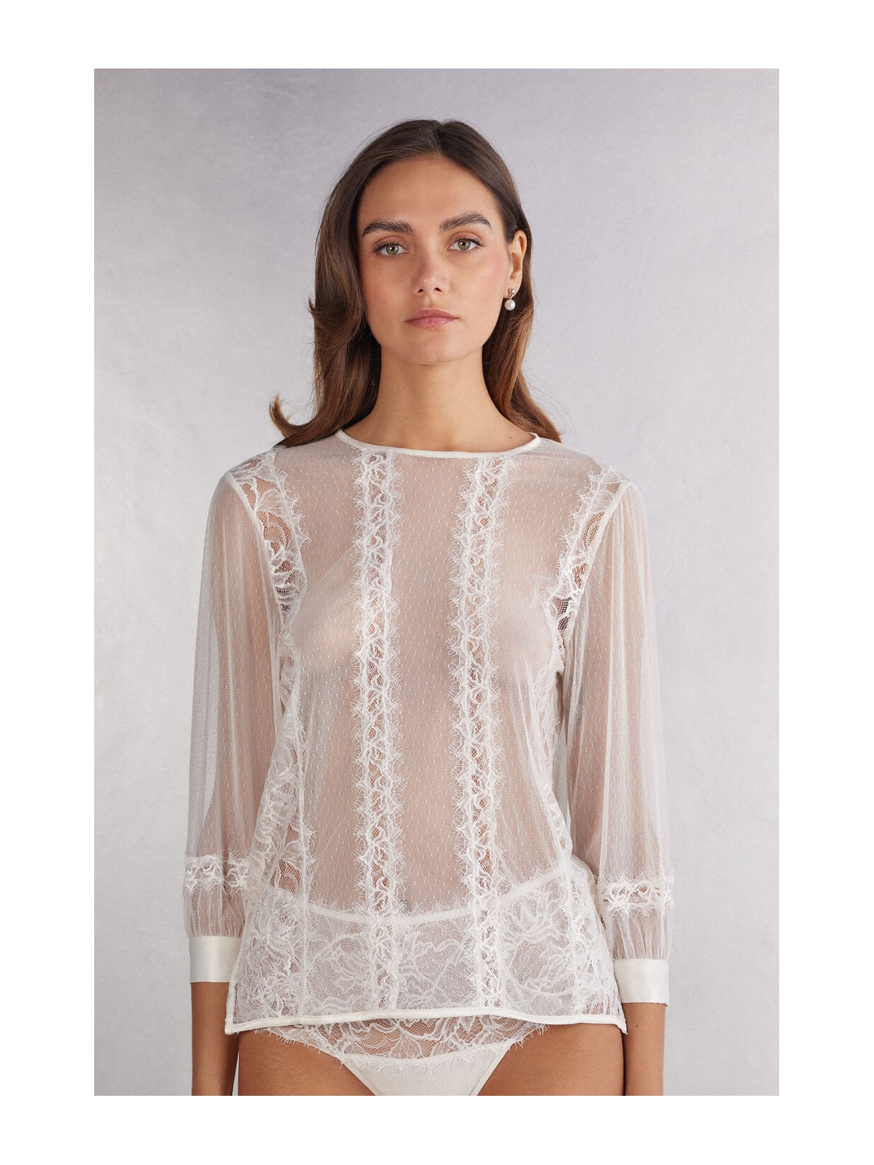 Blusa De Manga Comprida Em Renda e Tule Her Beauty Marfim Intimissimi