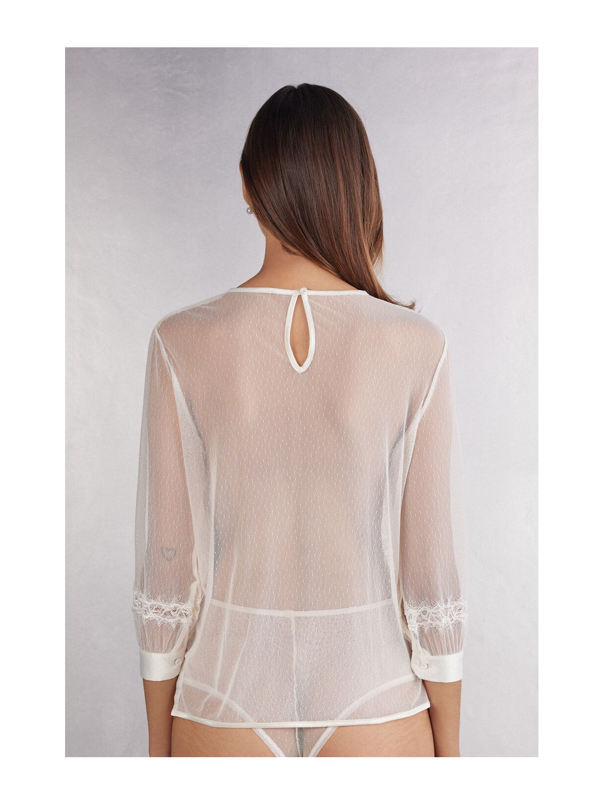 Blusa De Manga Comprida Em Renda e Tule Her Beauty Marfim Intimissimi