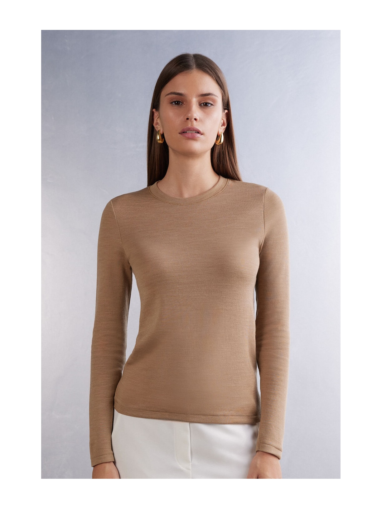 Blusa De Manga Comprida Wool & Cotton Marrom Intimissimi