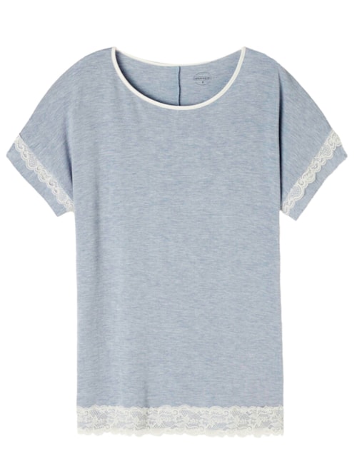 Blusa De Manga Curta De Modal Detalhes De Renda - Azul