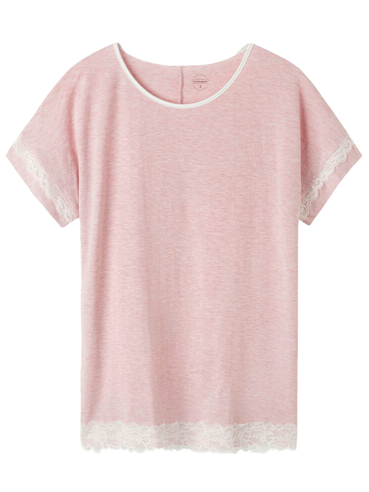 Blusa De Manga Curta De Modal Detalhes De Renda - Rosa