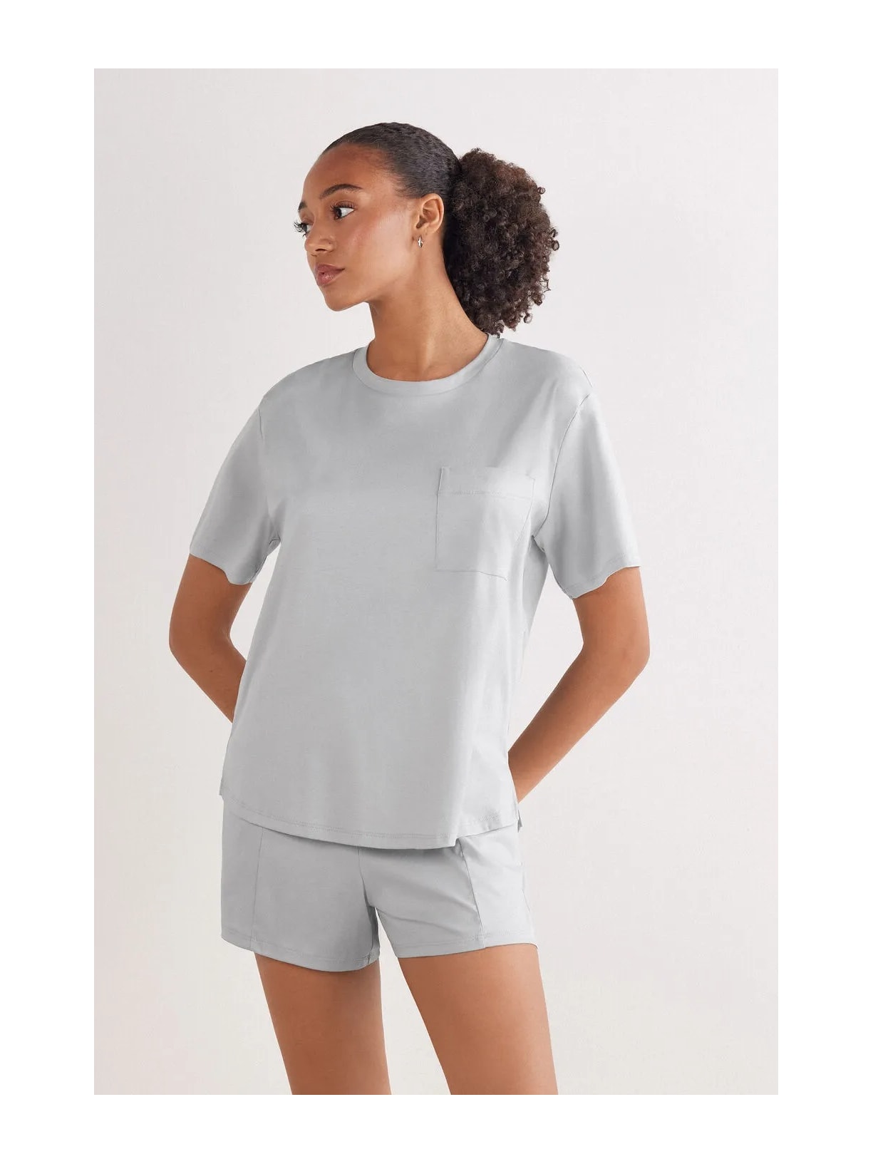 Blusa De Manga Curta Em Algodão Elevated Cotton Cinza Intimissimi