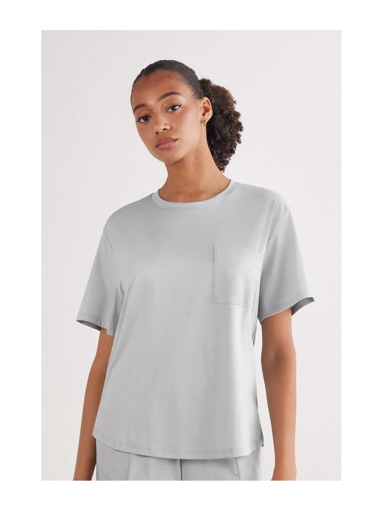 Blusa De Manga Curta Em Algodão Elevated Cotton Cinza Intimissimi