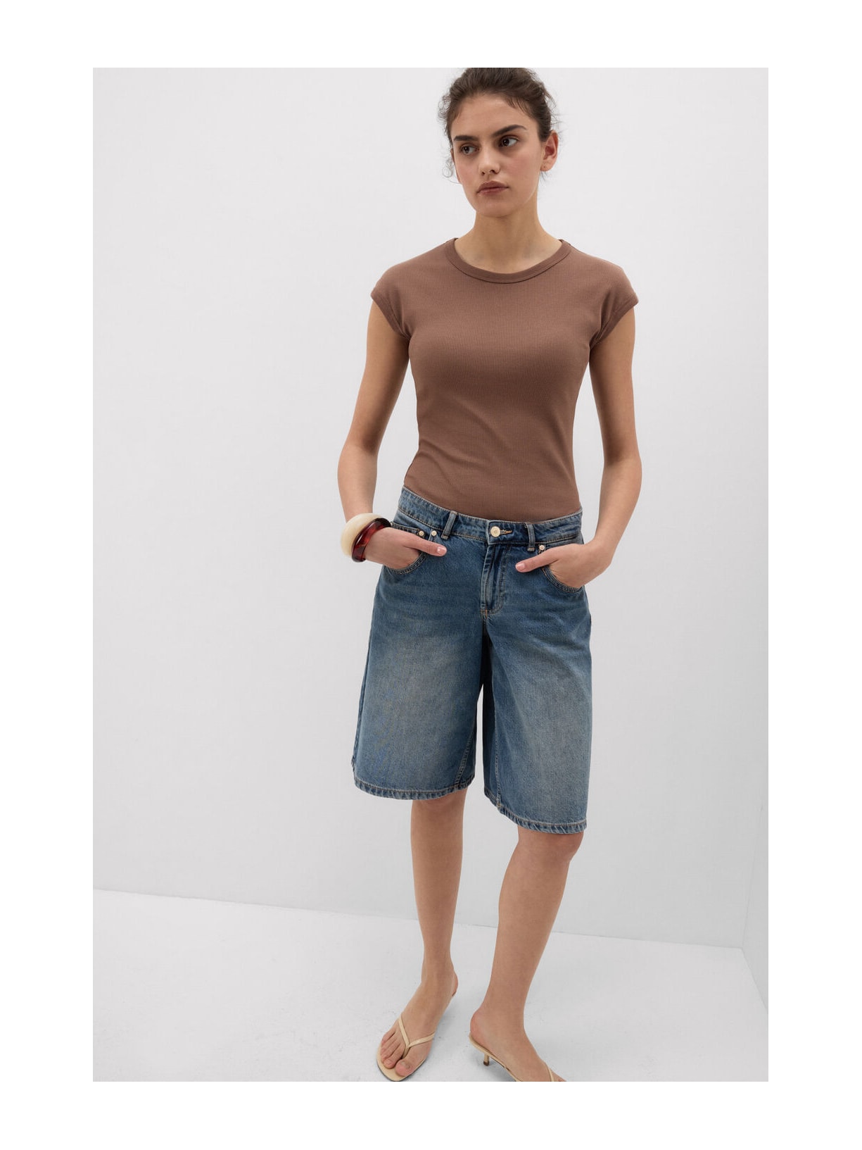 Blusa De Manga Curta Em Algodão Supima Canelado Marrom Intimissimi