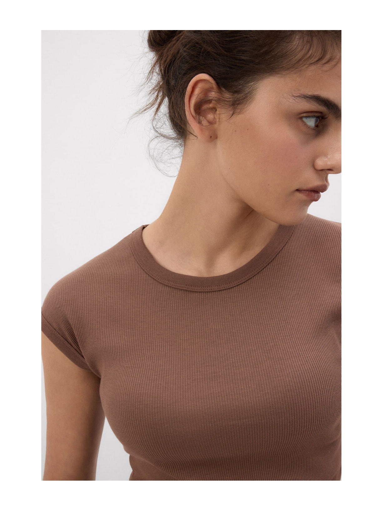 Blusa De Manga Curta Em Algodão Supima Canelado Marrom Intimissimi