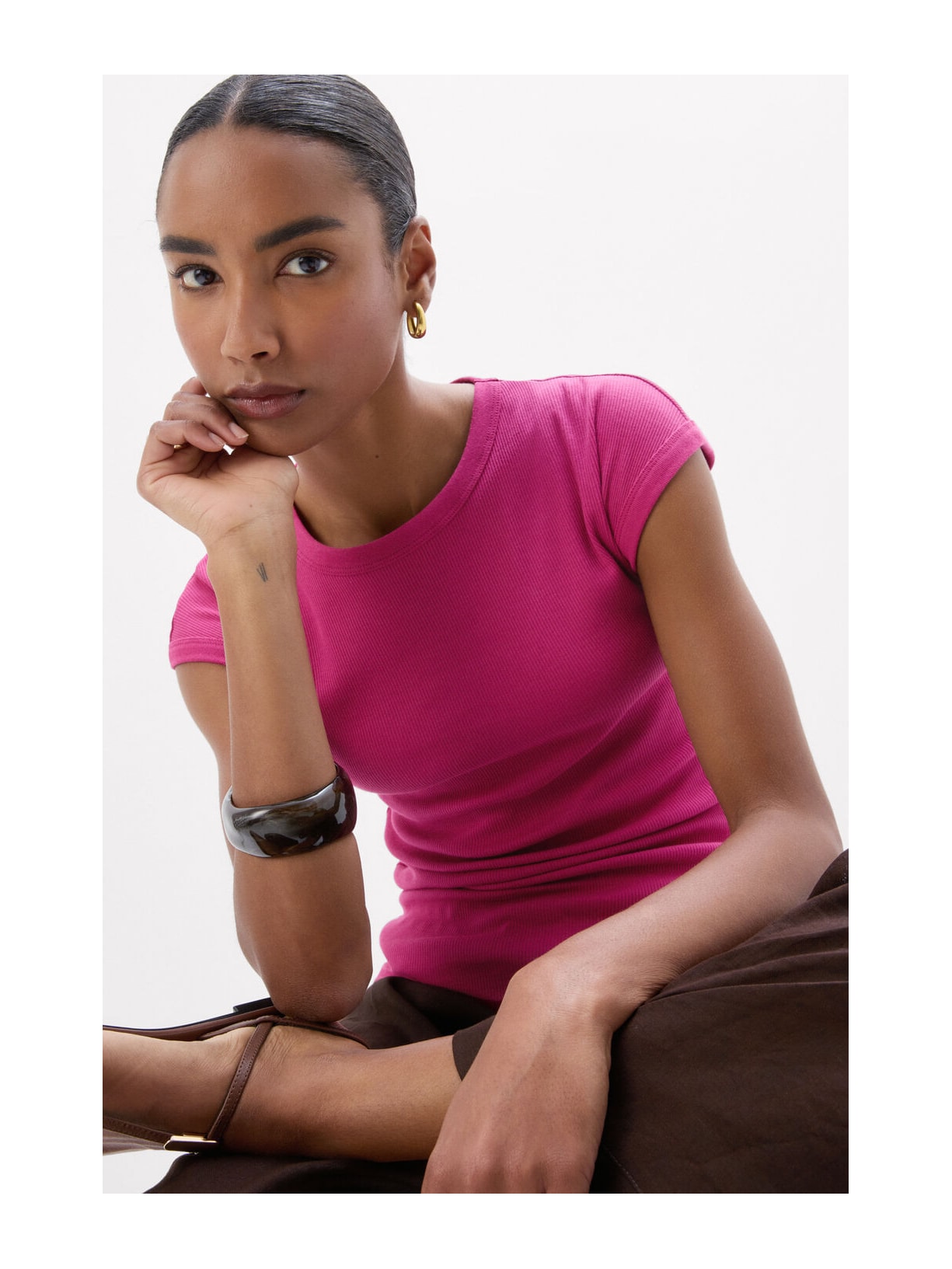 Blusa De Manga Curta Em Algodão Supima Canelado Rosa Intimissimi