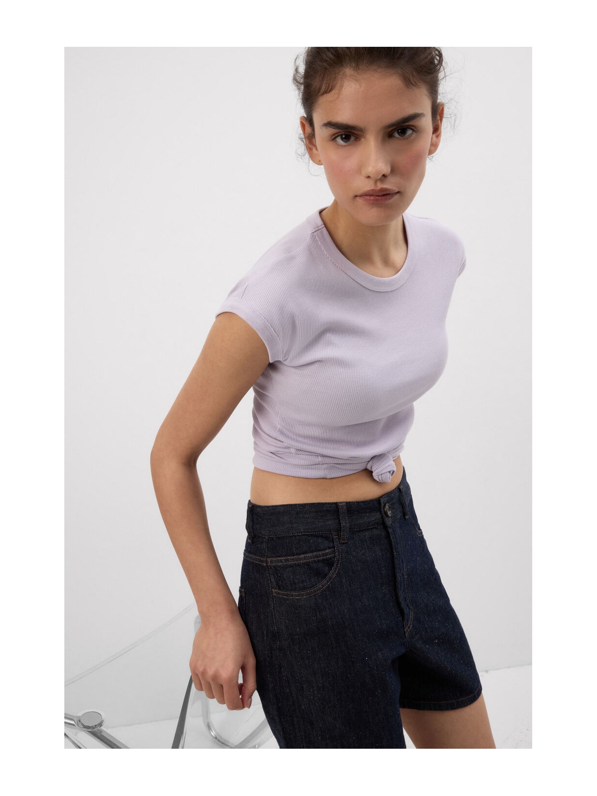 Blusa De Manga Curta Em Algodão Supima Canelado Roxo Intimissimi