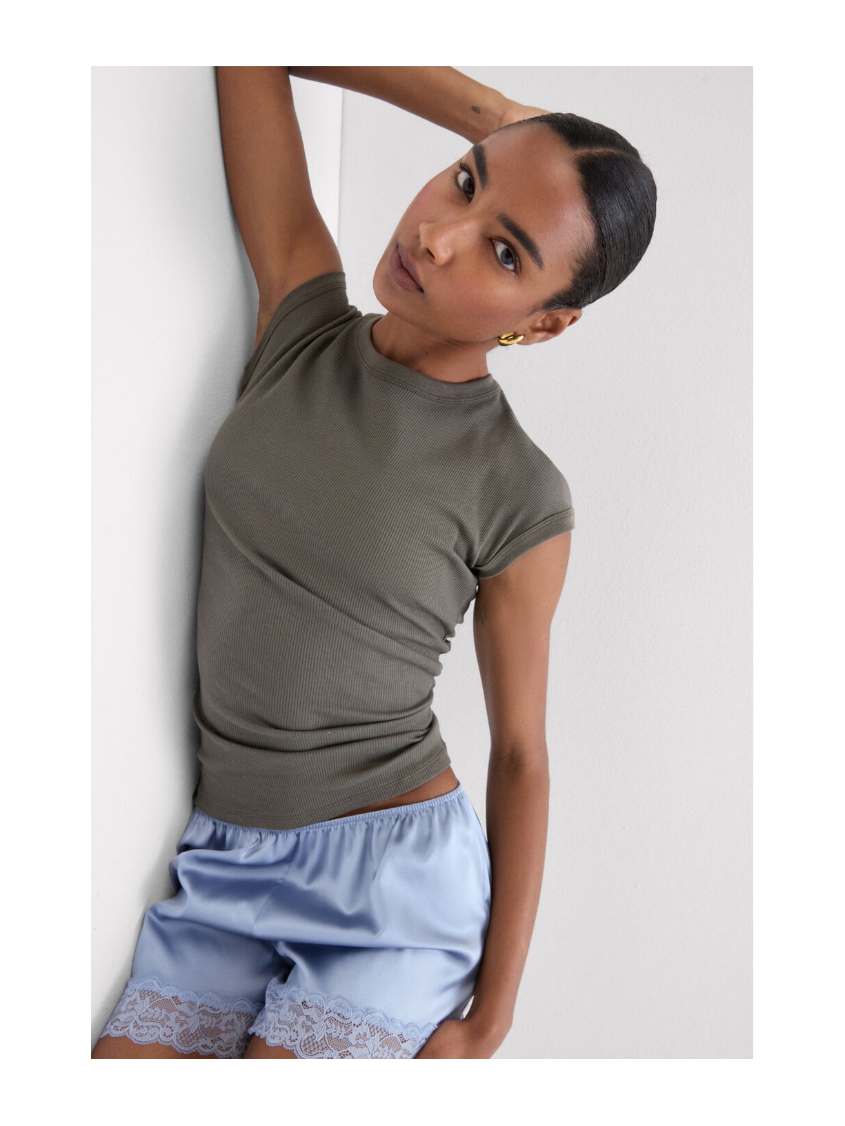Blusa De Manga Curta Em Algodão Supima Canelado Verde Intimissimi