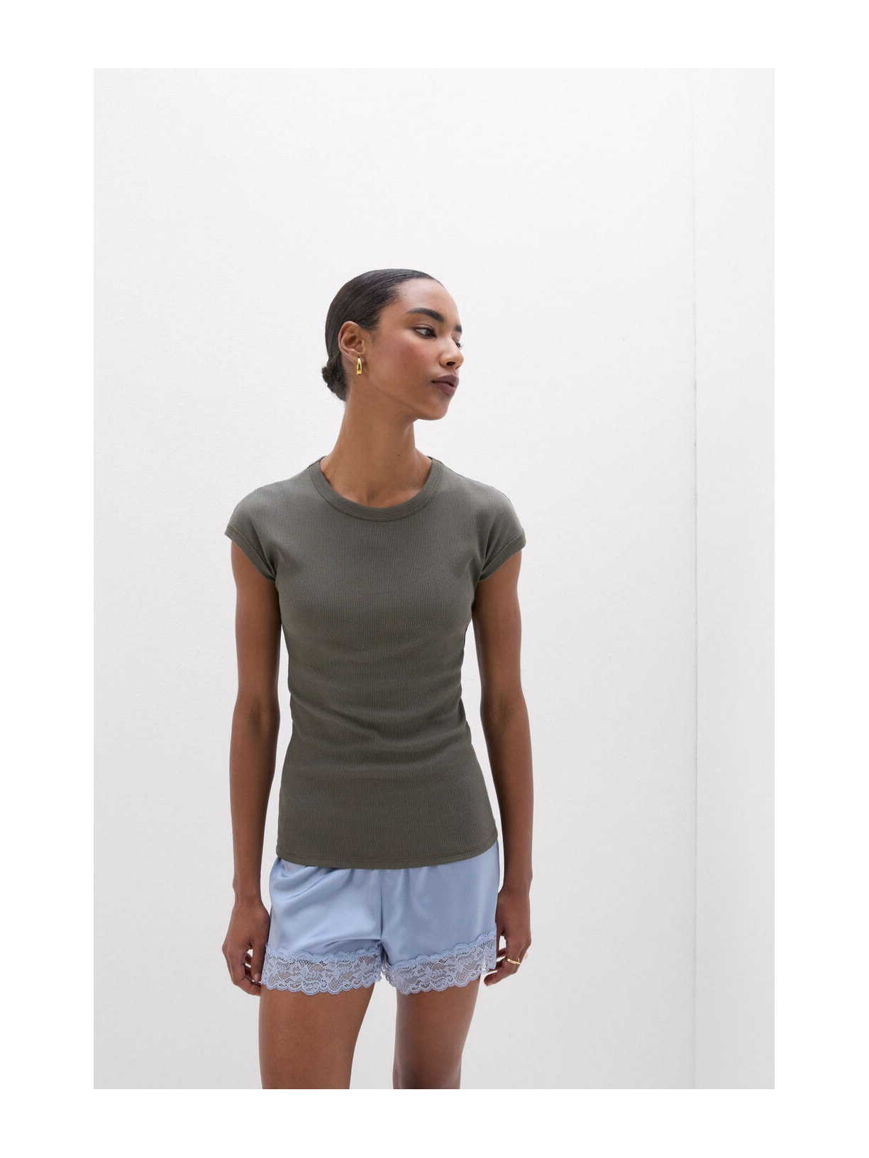 Blusa De Manga Curta Em Algodão Supima Canelado Verde Intimissimi
