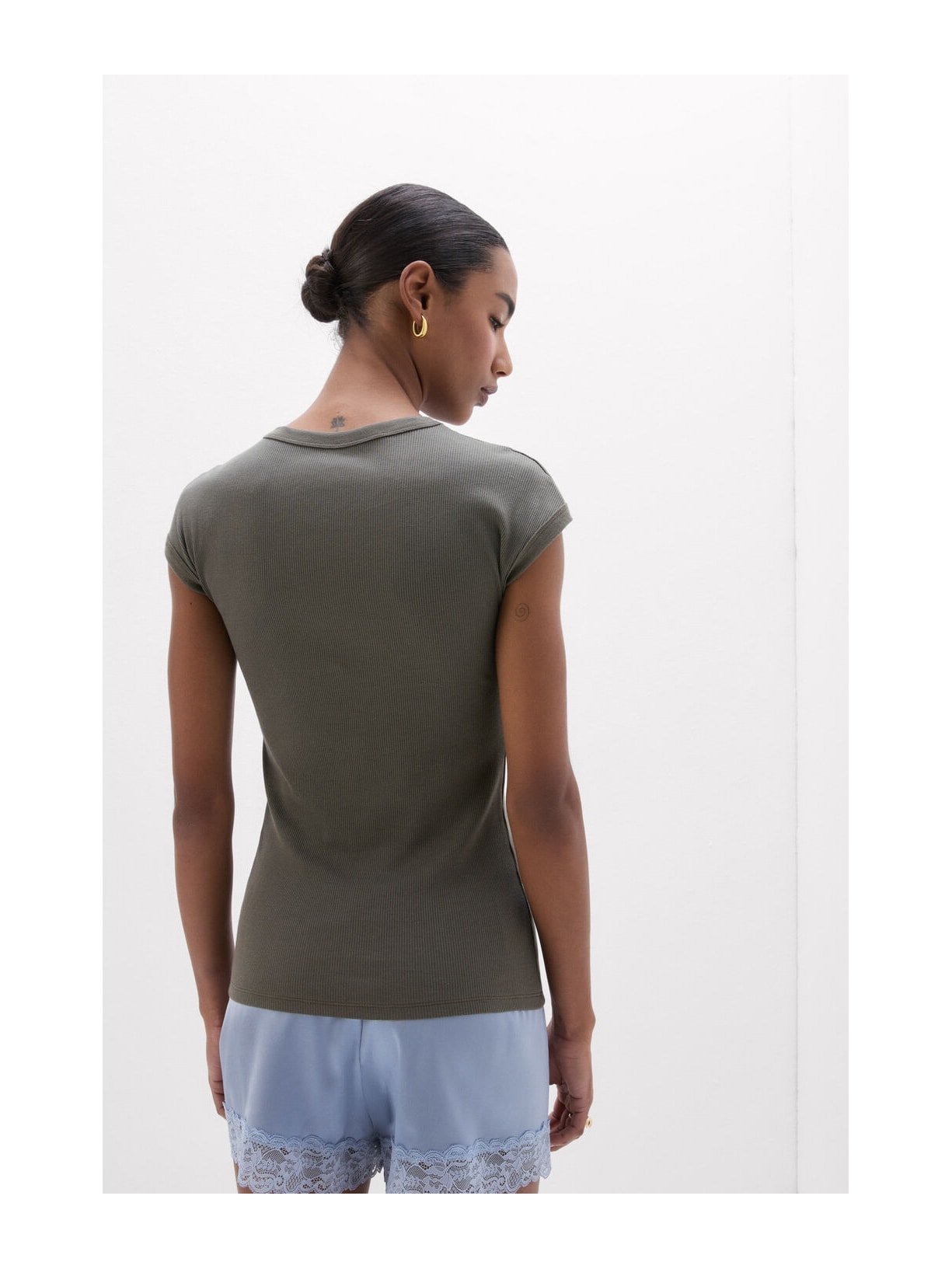 Blusa De Manga Curta Em Algodão Supima Canelado Verde Intimissimi