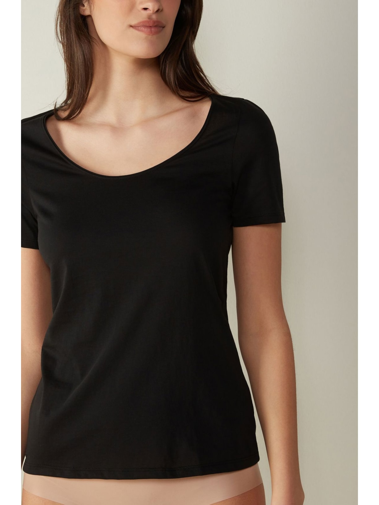 Blusa De Manga Curta Em Algodão Supima® Ultrafresh Preto Intimissimi