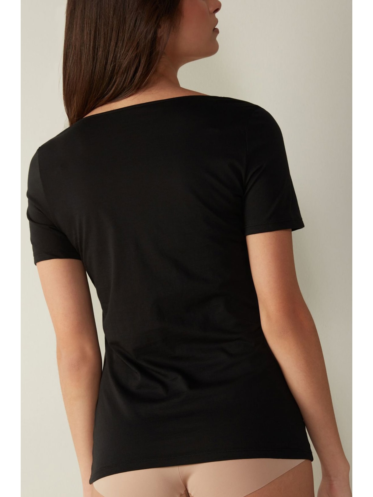 Blusa De Manga Curta Em Algodão Supima® Ultrafresh Preto Intimissimi