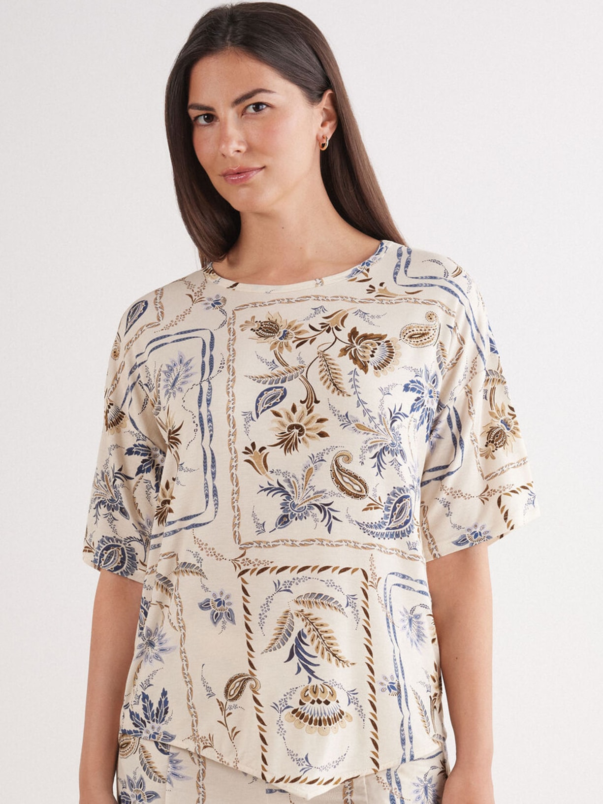 Blusa De Manga Curta Em Fresh Bamboo Italian Riviera Bege Intimissimi