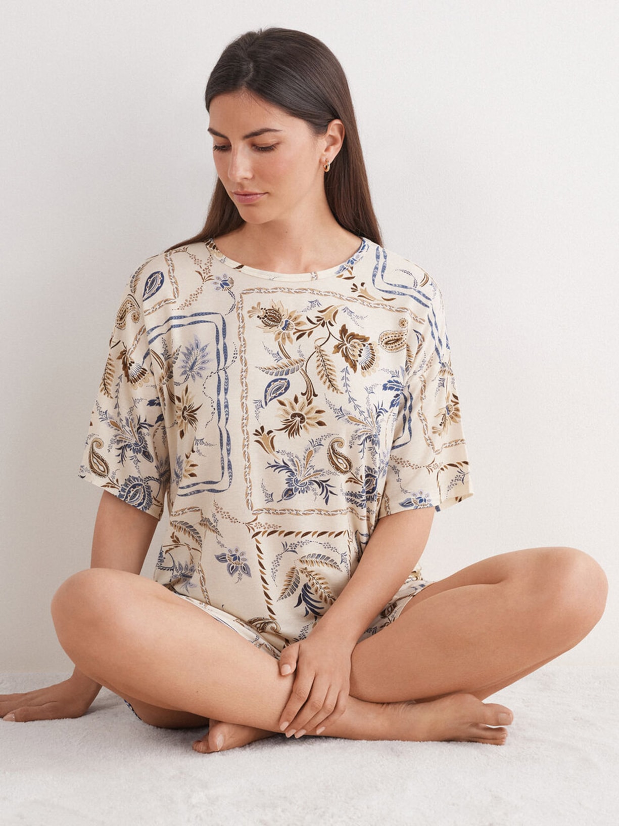 Blusa De Manga Curta Em Fresh Bamboo Italian Riviera Bege Intimissimi