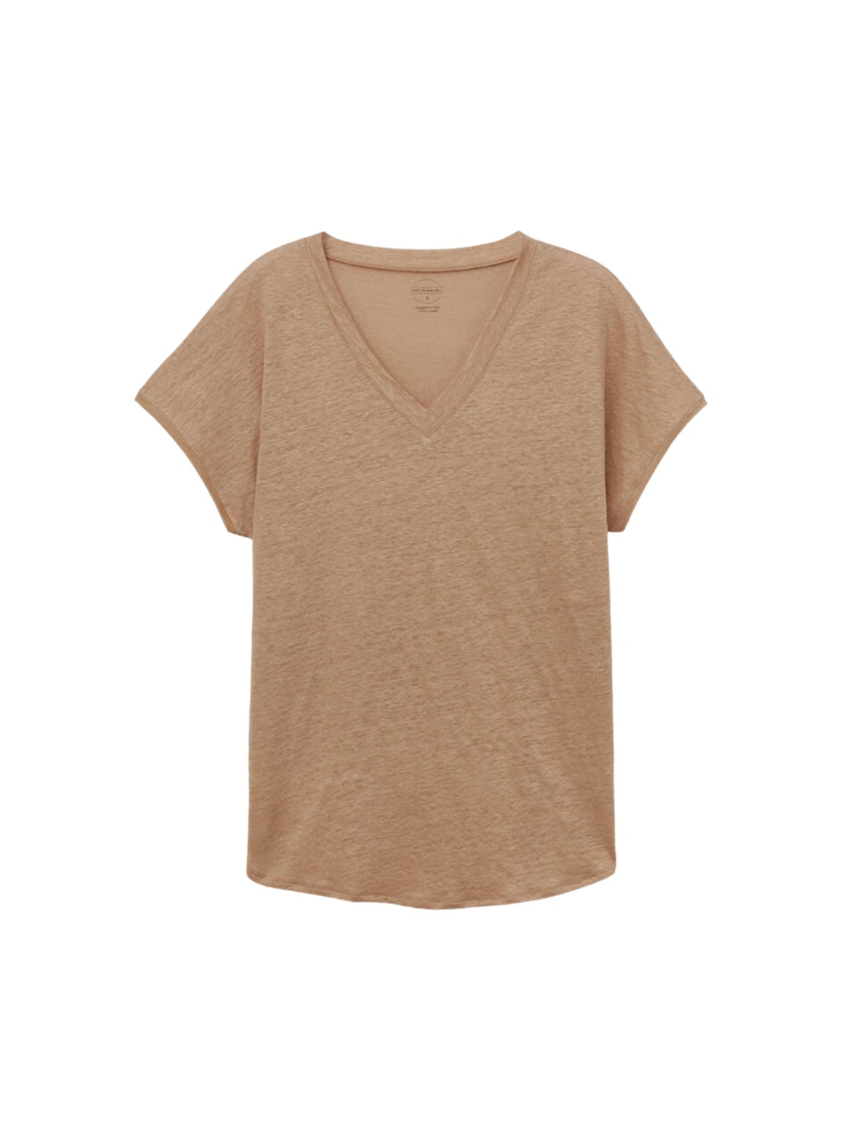 Blusa De Manga Curta Em Linho Com Decote Em v Bege Intimissimi