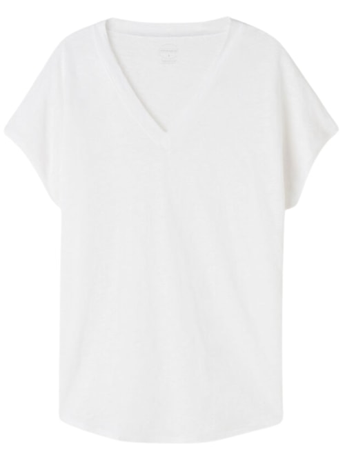 Blusa De Manga Curta Em Linho Com Decote Em v - Branco