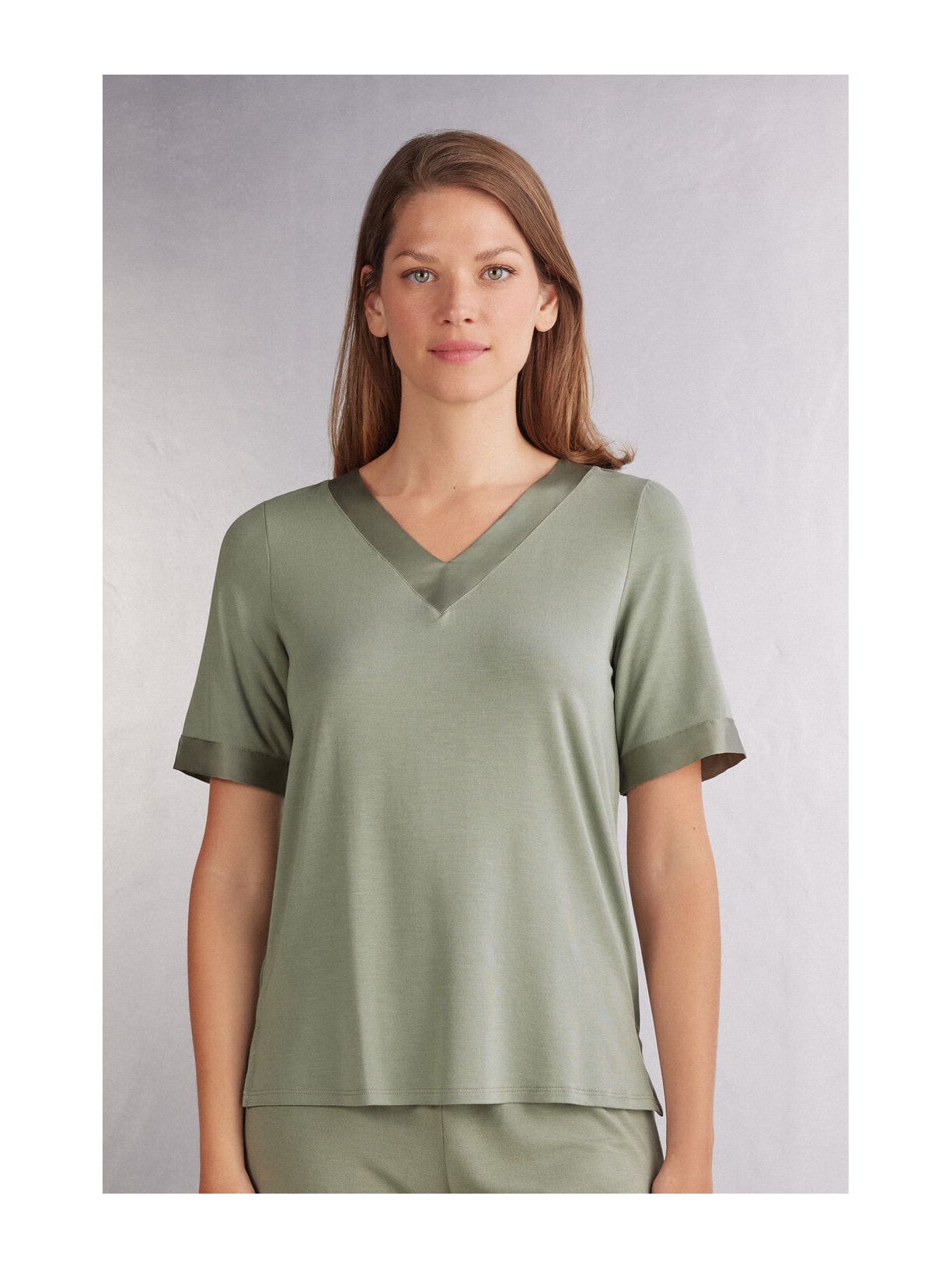 Blusa De Manga Curta Em Modal Satin Details Verde Intimissimi