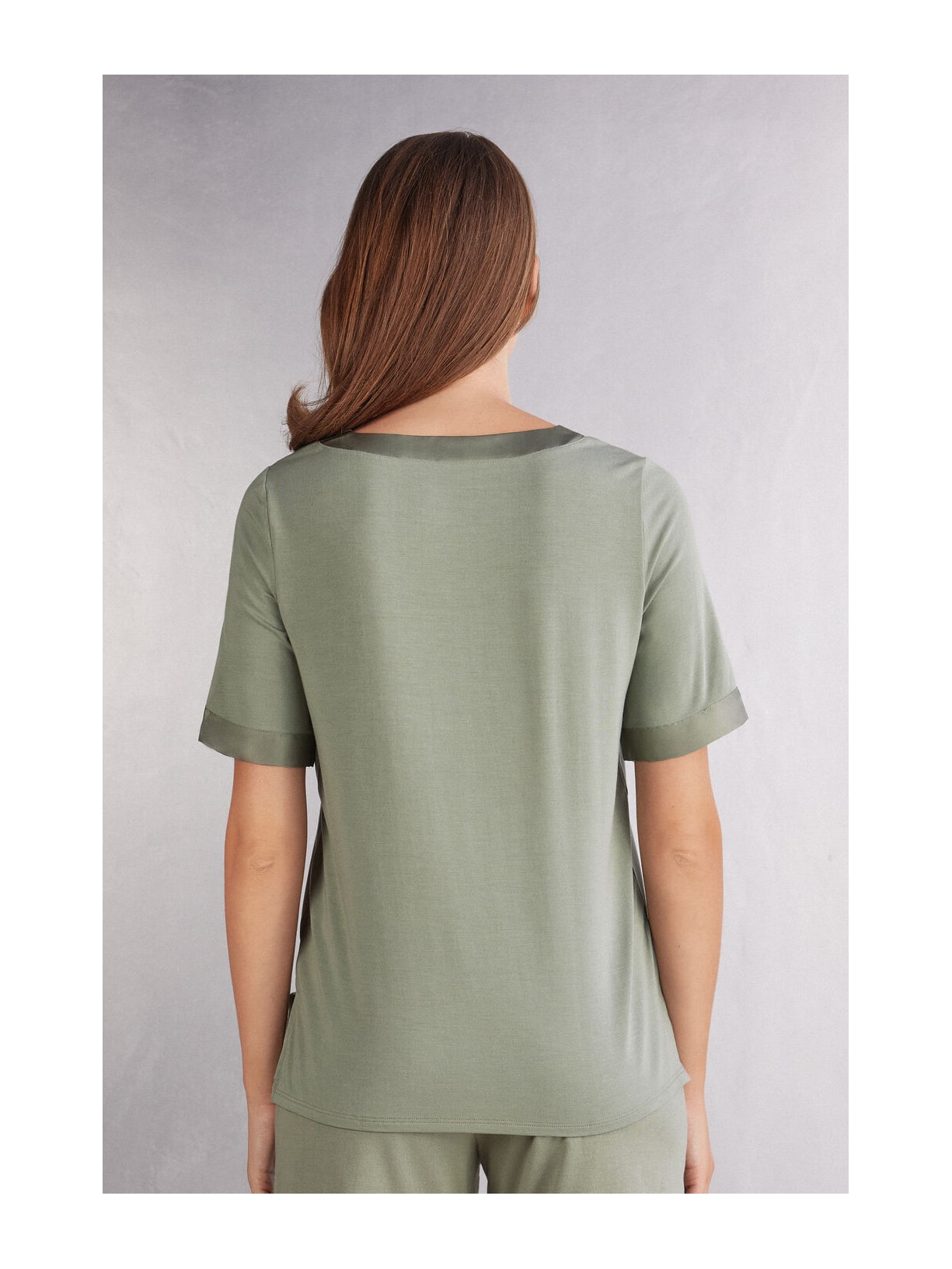 Blusa De Manga Curta Em Modal Satin Details Verde Intimissimi