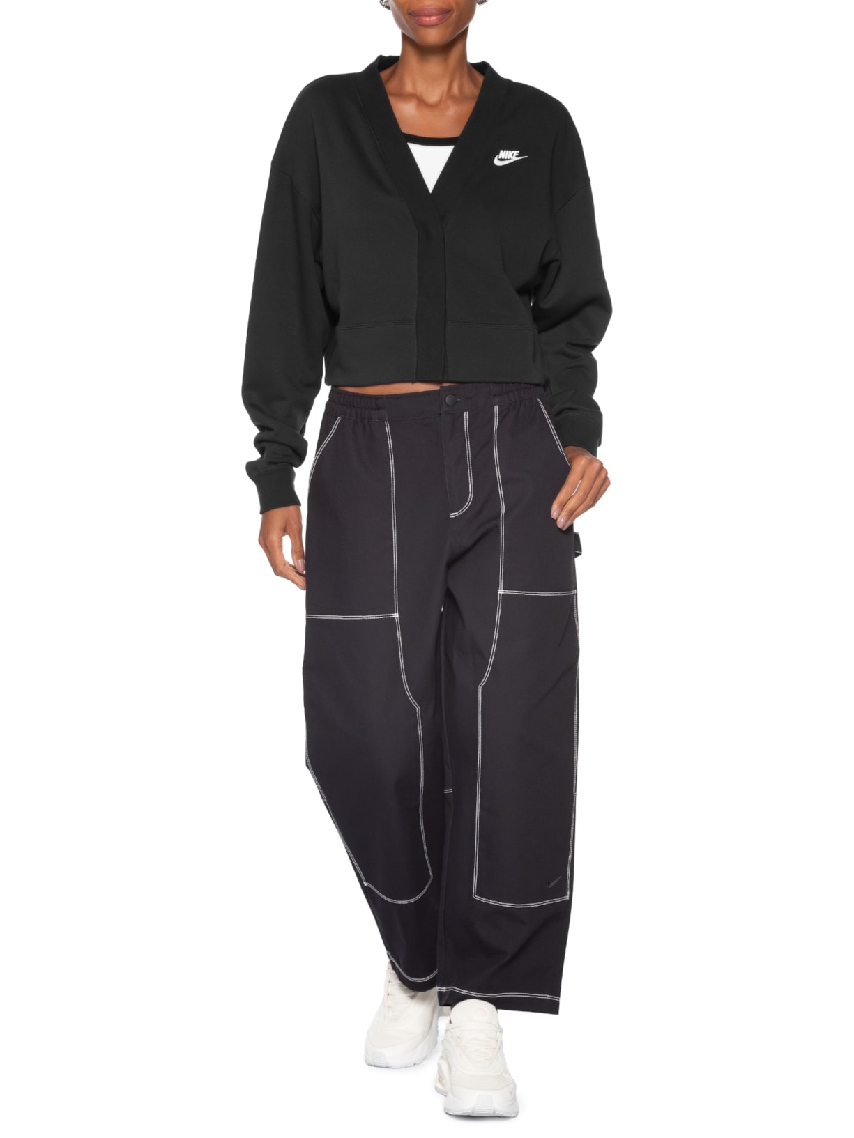 Blusa de Moletom Feminina W NSW Club FLC Loose Cardigan Preto Nike