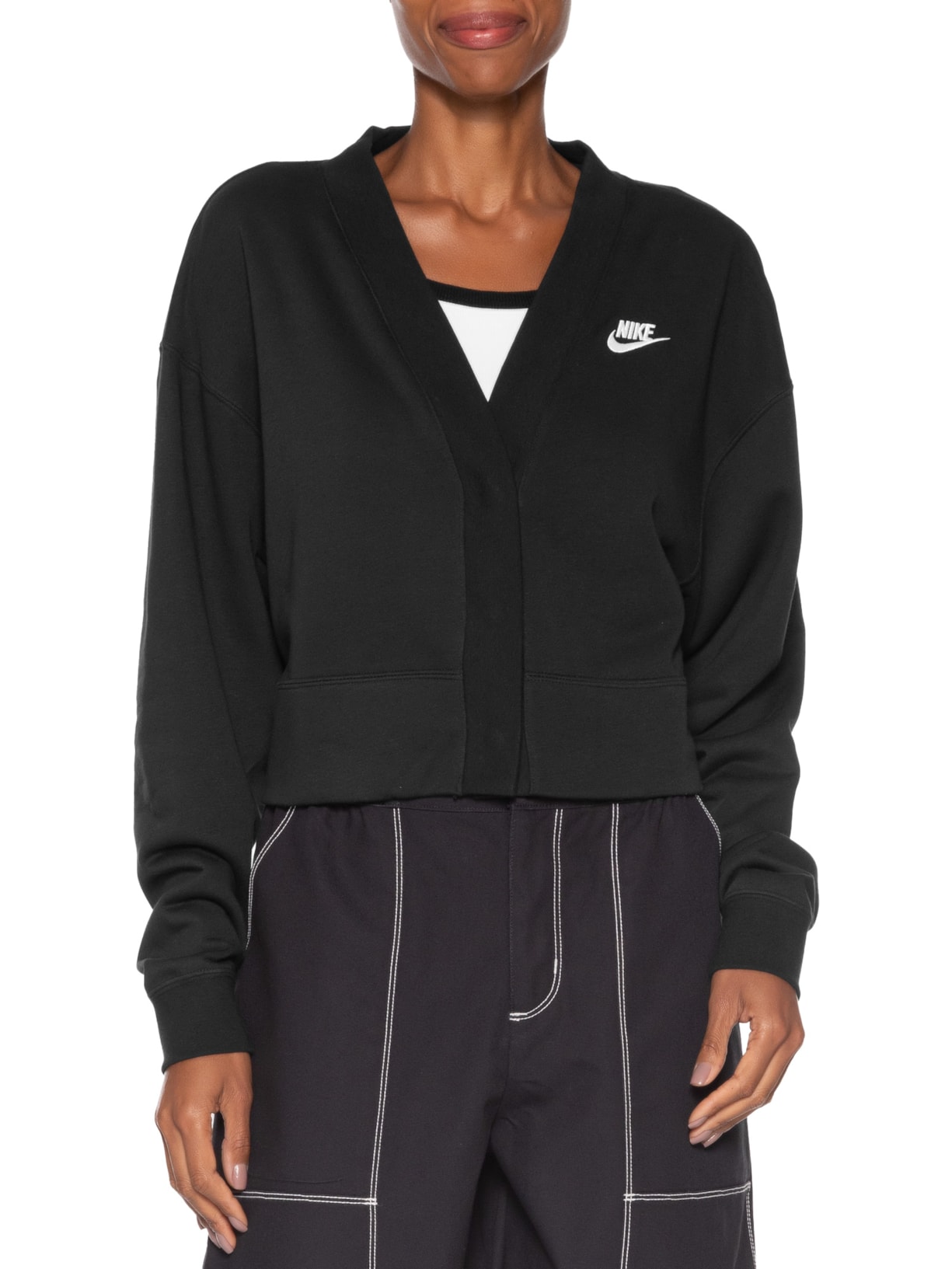 Blusa de Moletom Feminina W NSW Club FLC Loose Cardigan Preto Nike