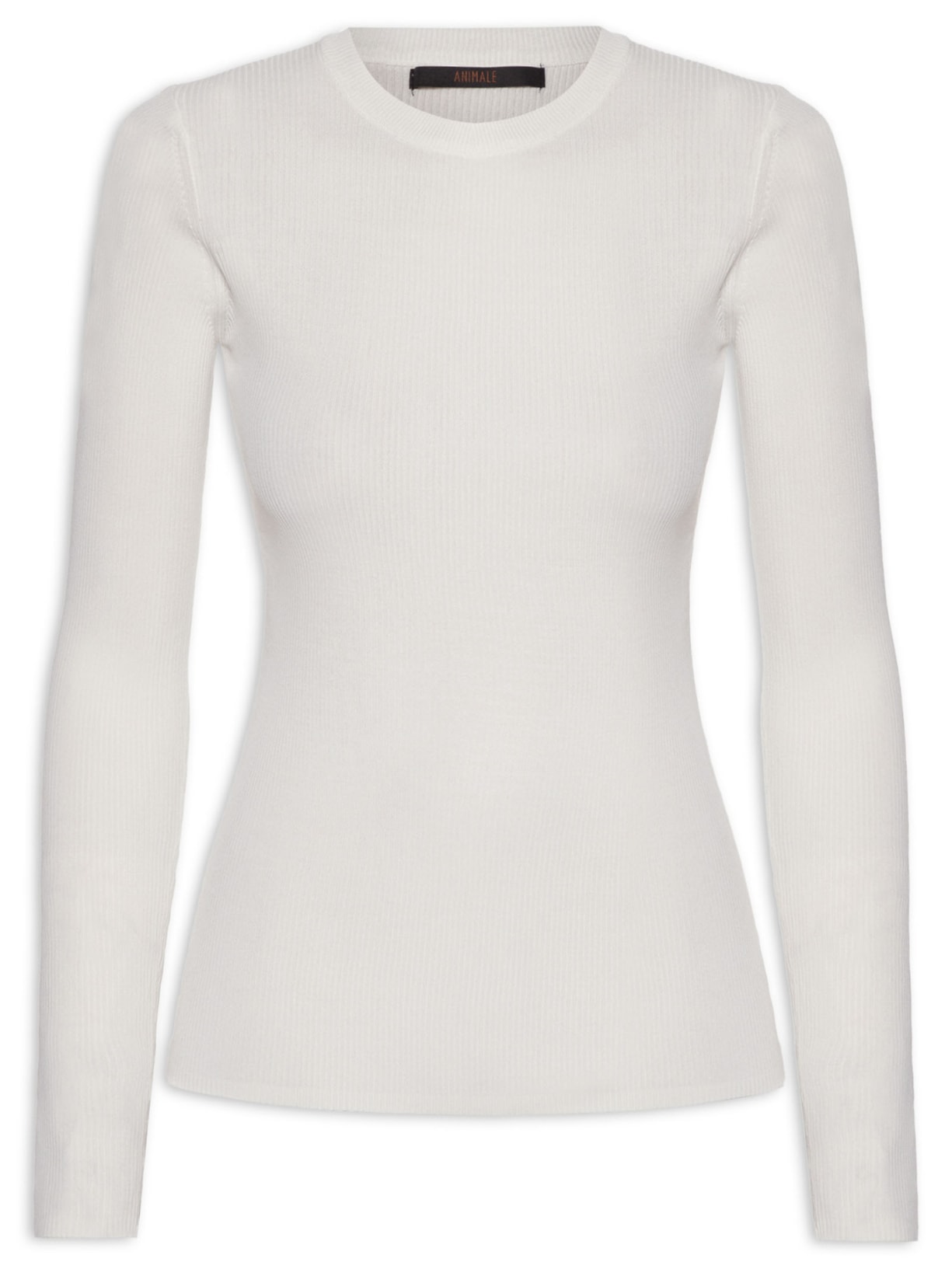 Blusa De Tricot Canelado Manga Longa Básica Off White Animale