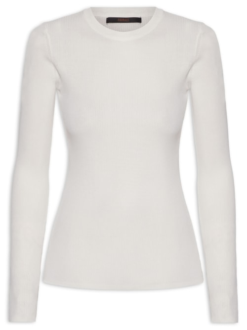 Blusa De Tricot Canelado Manga Longa Básica - Off White