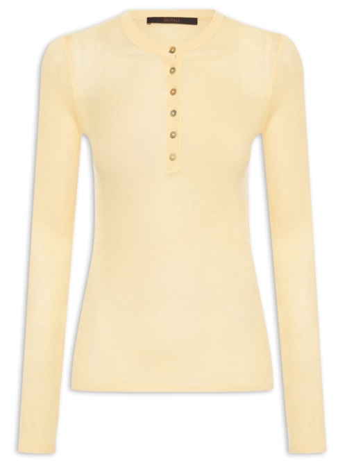 Blusa De Tricot Leve Com Gola Portuguesa - Amarelo