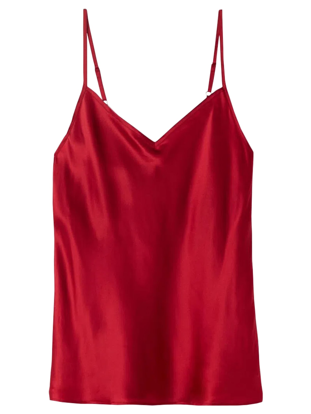 Blusa Em Cetim De Seda Com Decote Em v - Vermelho
