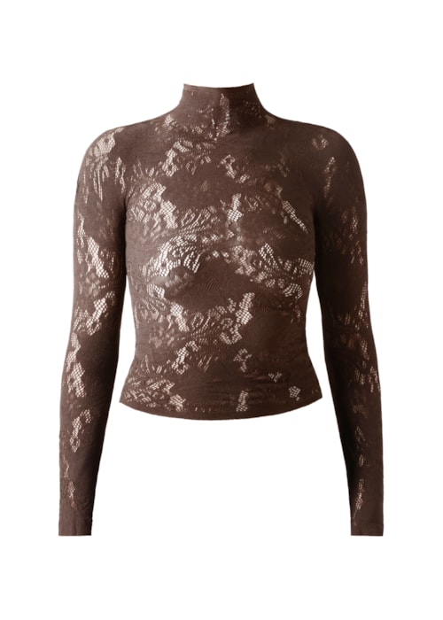 Blusa Em Renda Com Padrão Floral - Marrom
